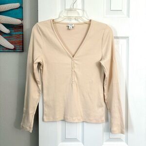J.Crew Cream Color Long Sleeve Henley Top